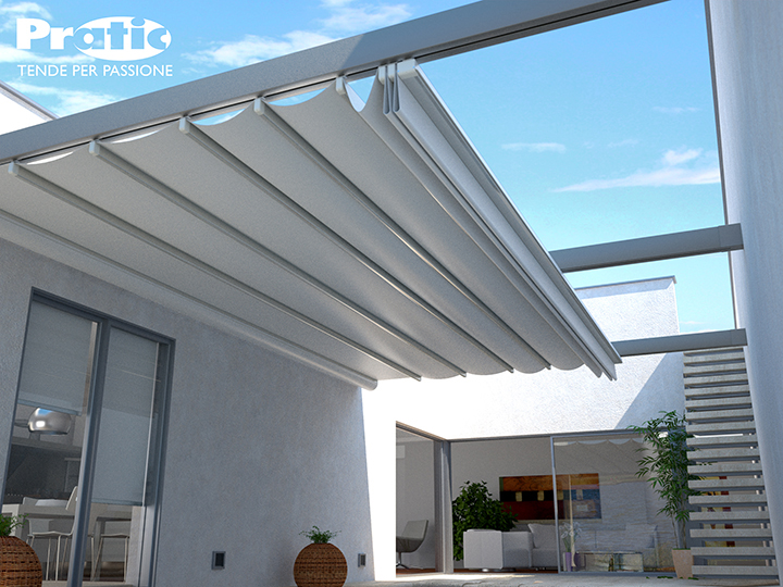 Pergola Awning Systems in Maryland Sunair awning being opened above a jaccuzzi tub